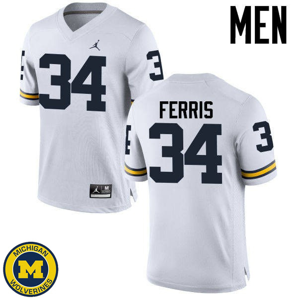 Men's Michigan Wolverines #34 Kenneth Ferris White Embroidery Jersey